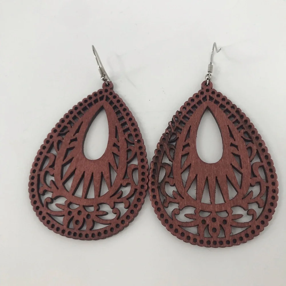 Large Boho Laser Cut Wooden Earrings